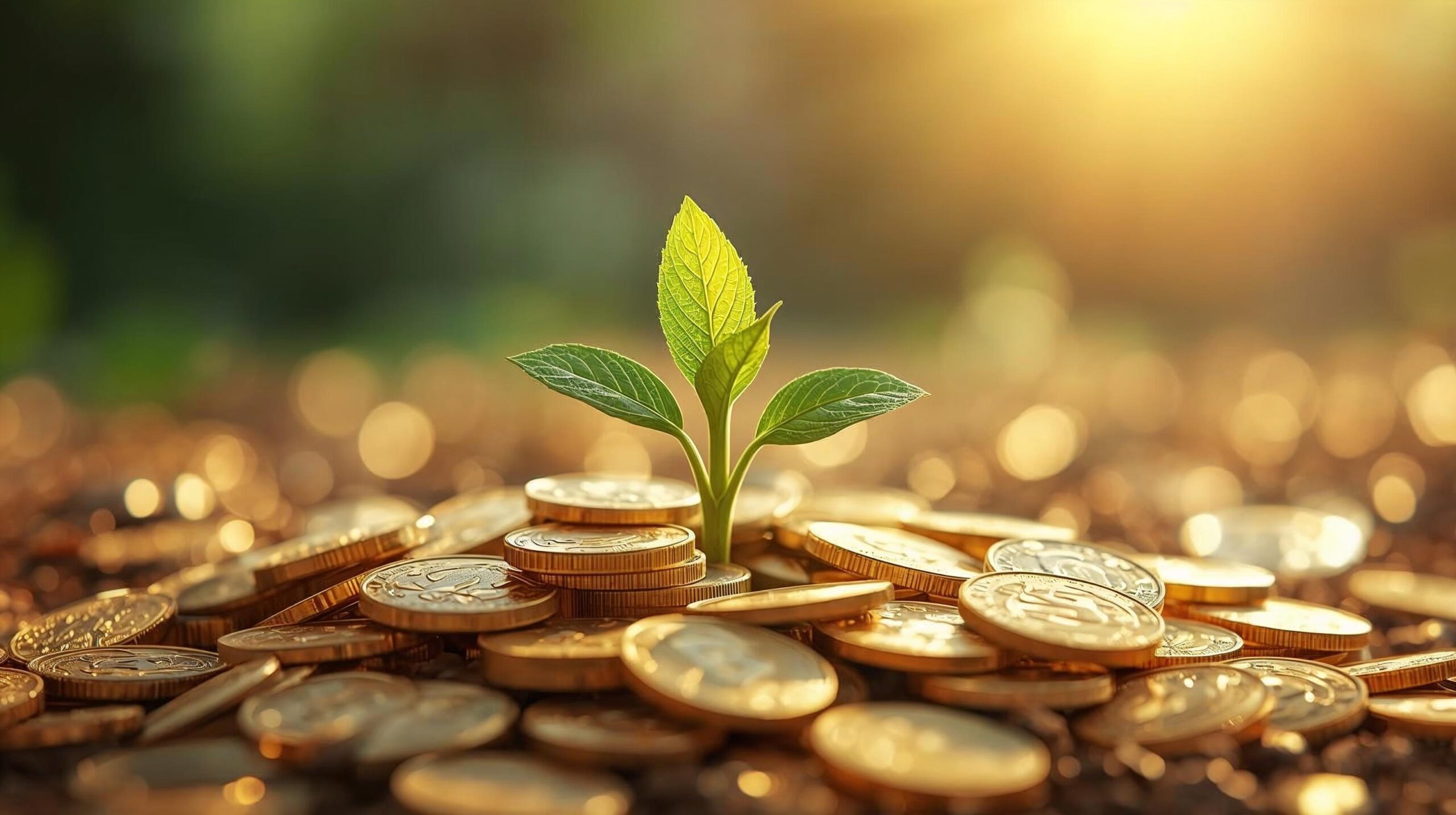 Plant growing from coins symbolizing financial growth and savings investment
